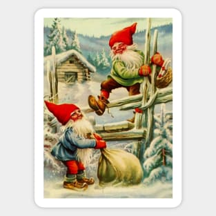 “Over the Wooden Fence” Gnomes by Jenny Nystrom Sticker